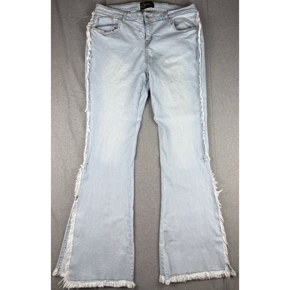 Spoon Jeans Women's 16 Light Wash Frayed Side Split Flare Jeans Boho